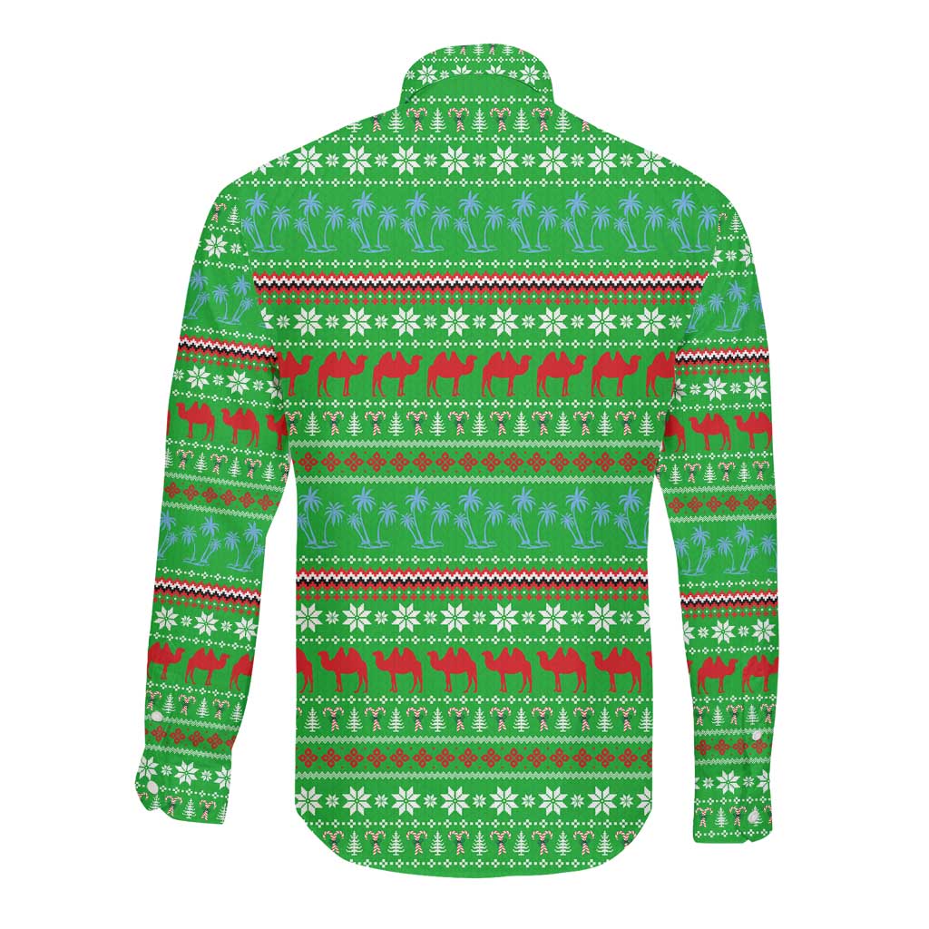 Djibouti Christmas Long Sleeve Button Shirt Santa Riding Camel Palm Trees Camel - African Pride
