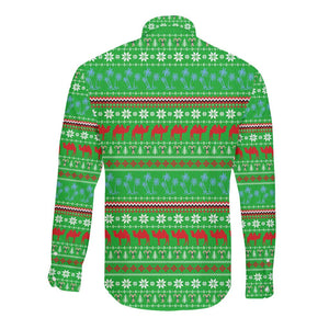 Djibouti Christmas Long Sleeve Button Shirt Santa Riding Camel Palm Trees Camel - African Pride