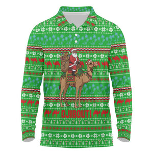 Djibouti Christmas Long Sleeve Polo Shirt Santa Riding Camel Palm Trees Camel - African Pride