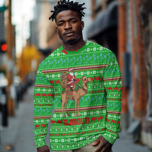 Djibouti Christmas Long Sleeve Shirt Santa Riding Camel Palm Trees Camel - African Pride