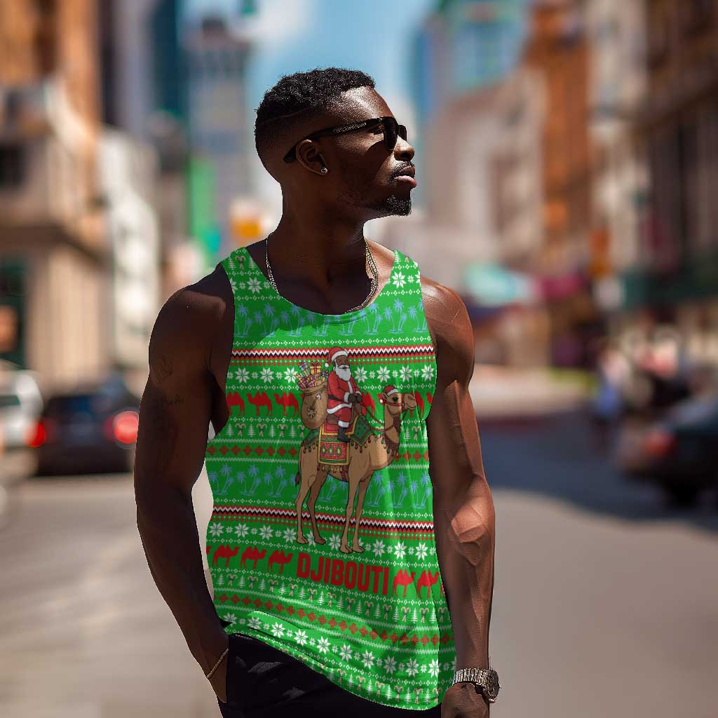 Djibouti Christmas Men Tank Top Santa Riding Camel Palm Trees Camel - African Pride