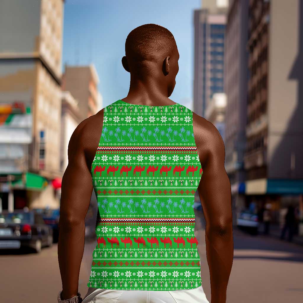 Djibouti Christmas Men Tank Top Santa Riding Camel Palm Trees Camel - African Pride