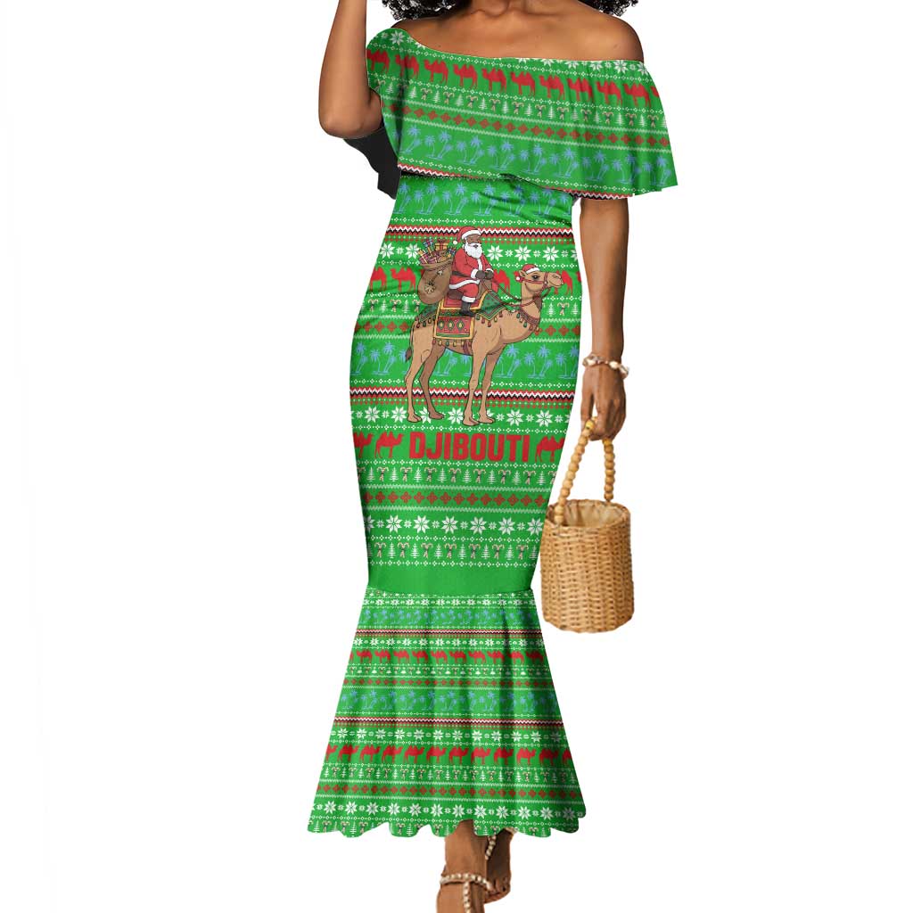 Djibouti Christmas Mermaid Dress Santa Riding Camel Palm Trees Camel - African Pride