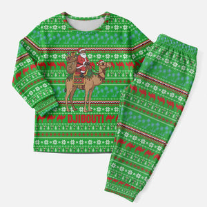 Djibouti Christmas Pajama Set Santa Riding Camel Palm Trees Camel - African Pride