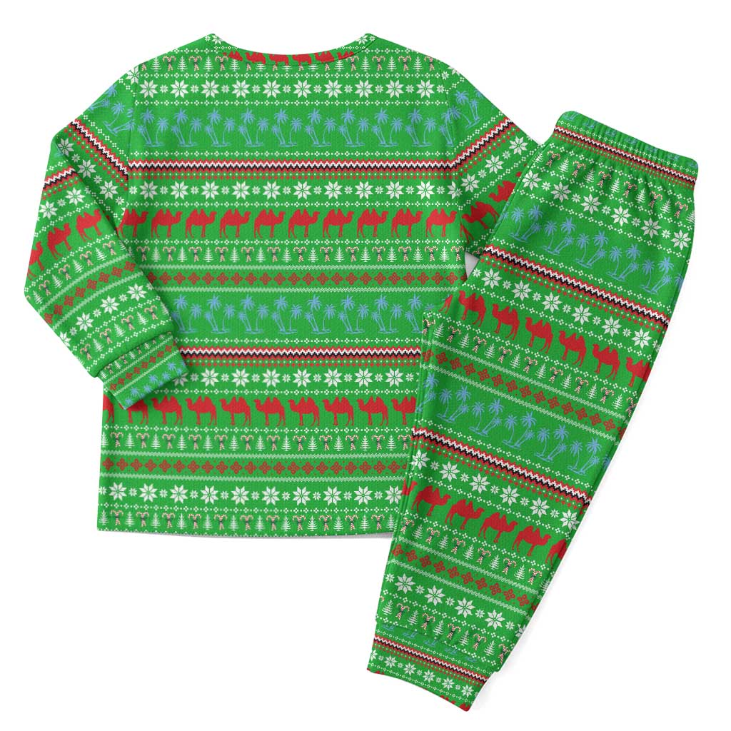 Djibouti Christmas Pajama Set Santa Riding Camel Palm Trees Camel - African Pride