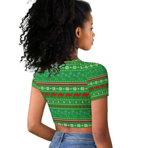 Djibouti Christmas Raglan Cropped T shirt Santa Riding Camel Palm Trees Camel - African Pride
