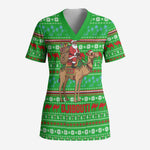 Djibouti Christmas Scrub Top Santa Riding Camel Palm Trees Camel - African Pride