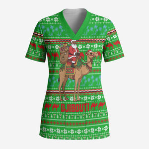 Djibouti Christmas Scrub Top Santa Riding Camel Palm Trees Camel - African Pride