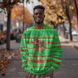 Djibouti Christmas Sweatshirt Santa Riding Camel Palm Trees Camel - African Pride