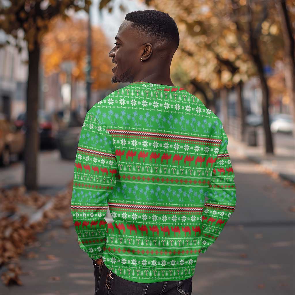 Djibouti Christmas Sweatshirt Santa Riding Camel Palm Trees Camel - African Pride