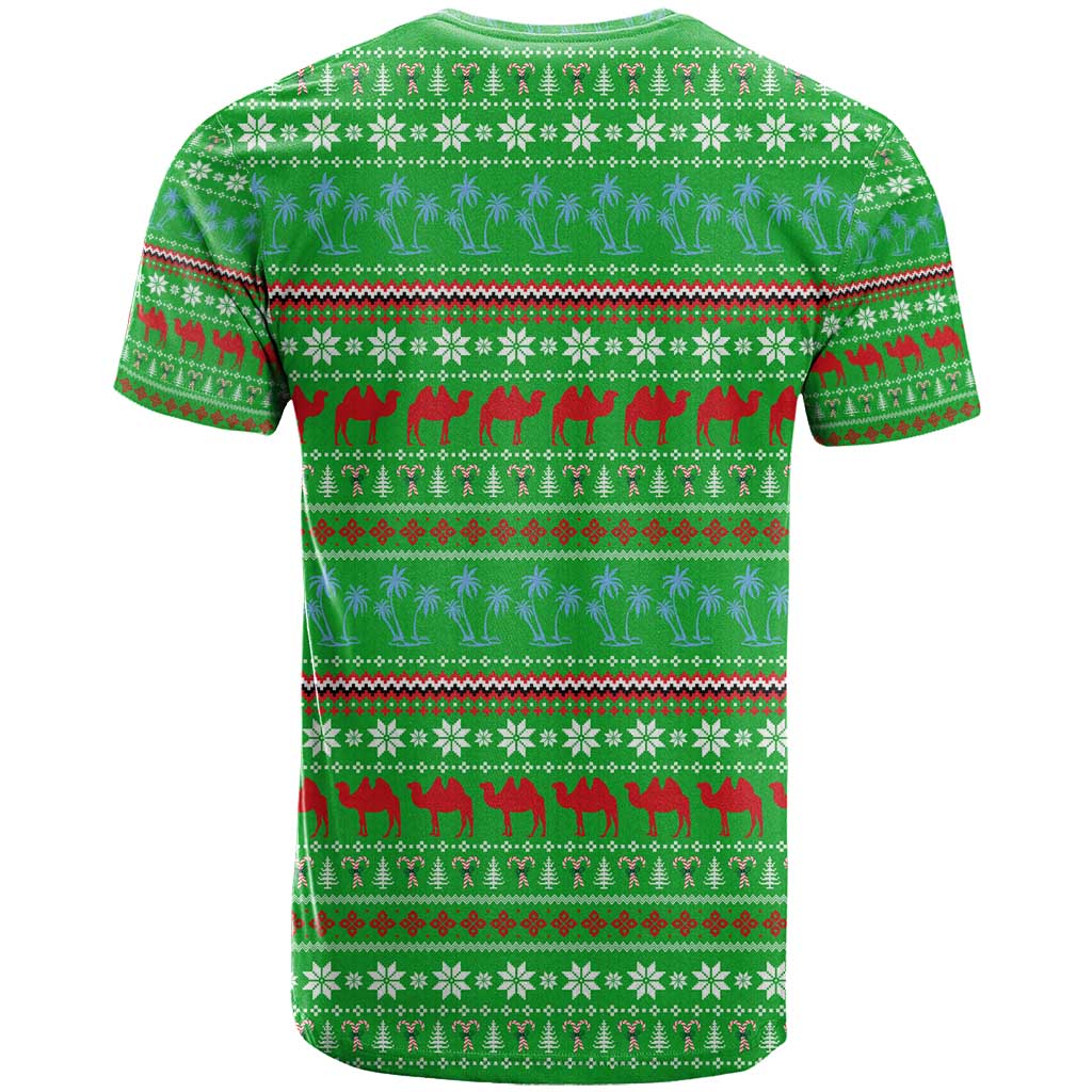 Djibouti Christmas T shirt Santa Riding Camel Palm Trees Camel - African Pride