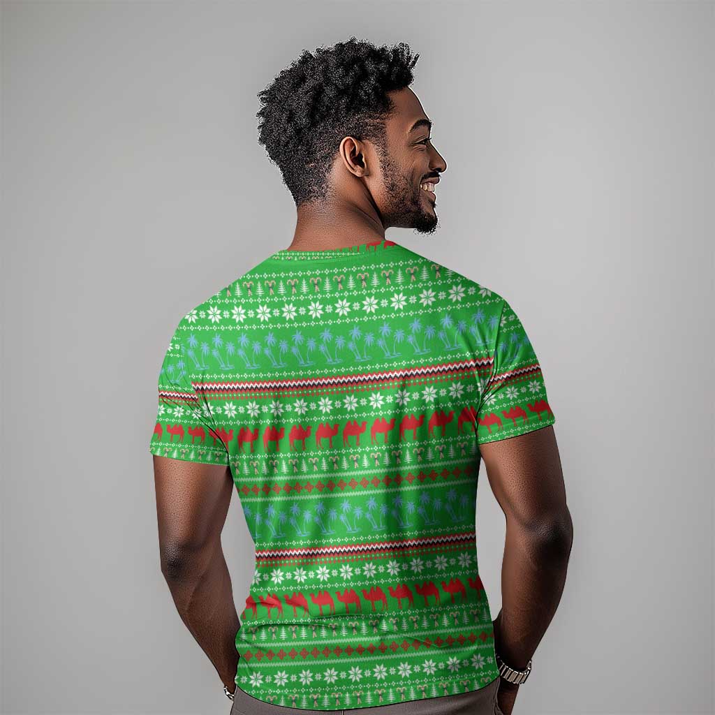 Djibouti Christmas T shirt Santa Riding Camel Palm Trees Camel - African Pride
