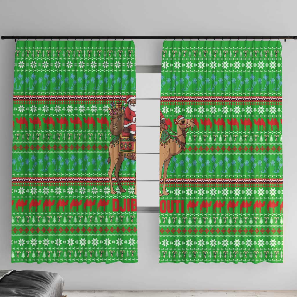 Djibouti Christmas Window Curtain Santa Riding Camel Palm Trees Camel - African Pride