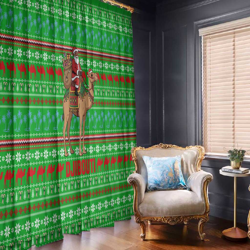 Djibouti Christmas Window Curtain Santa Riding Camel Palm Trees Camel - African Pride