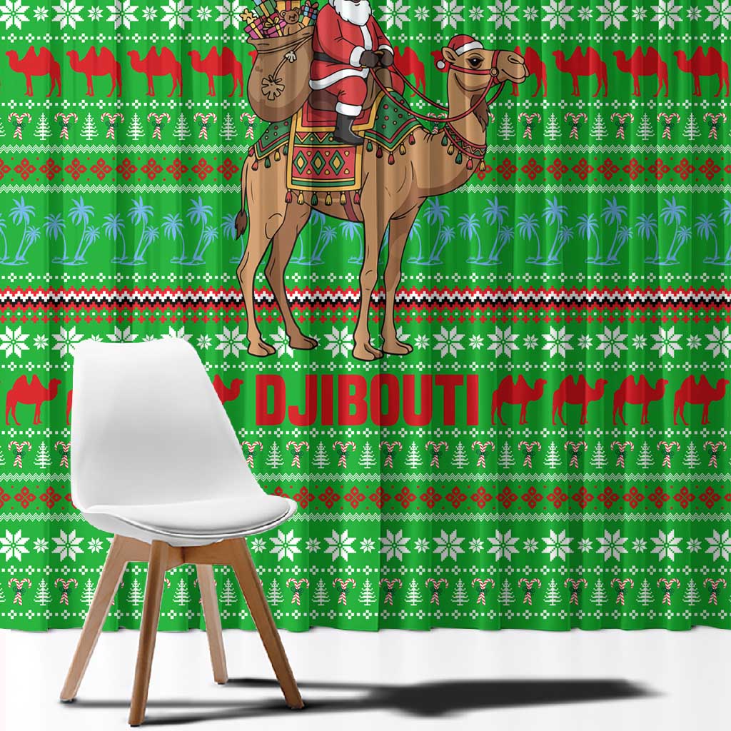 Djibouti Christmas Window Curtain Santa Riding Camel Palm Trees Camel - African Pride