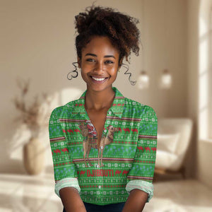 Djibouti Christmas Women Casual Shirt Santa Riding Camel Palm Trees Camel - African Pride
