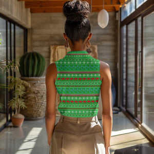 Djibouti Christmas Women Sleeveless Polo Shirt Santa Riding Camel Palm Trees Camel - African Pride
