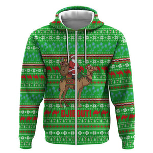 Djibouti Christmas Zip Hoodie Santa Riding Camel Palm Trees Camel - African Pride