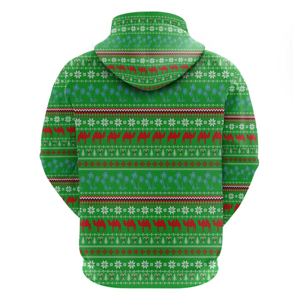 Djibouti Christmas Zip Hoodie Santa Riding Camel Palm Trees Camel - African Pride