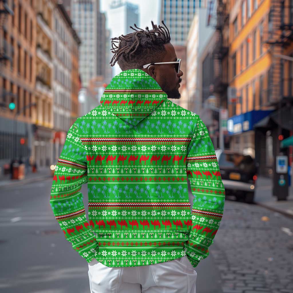 Djibouti Christmas Zip Hoodie Santa Riding Camel Palm Trees Camel - African Pride