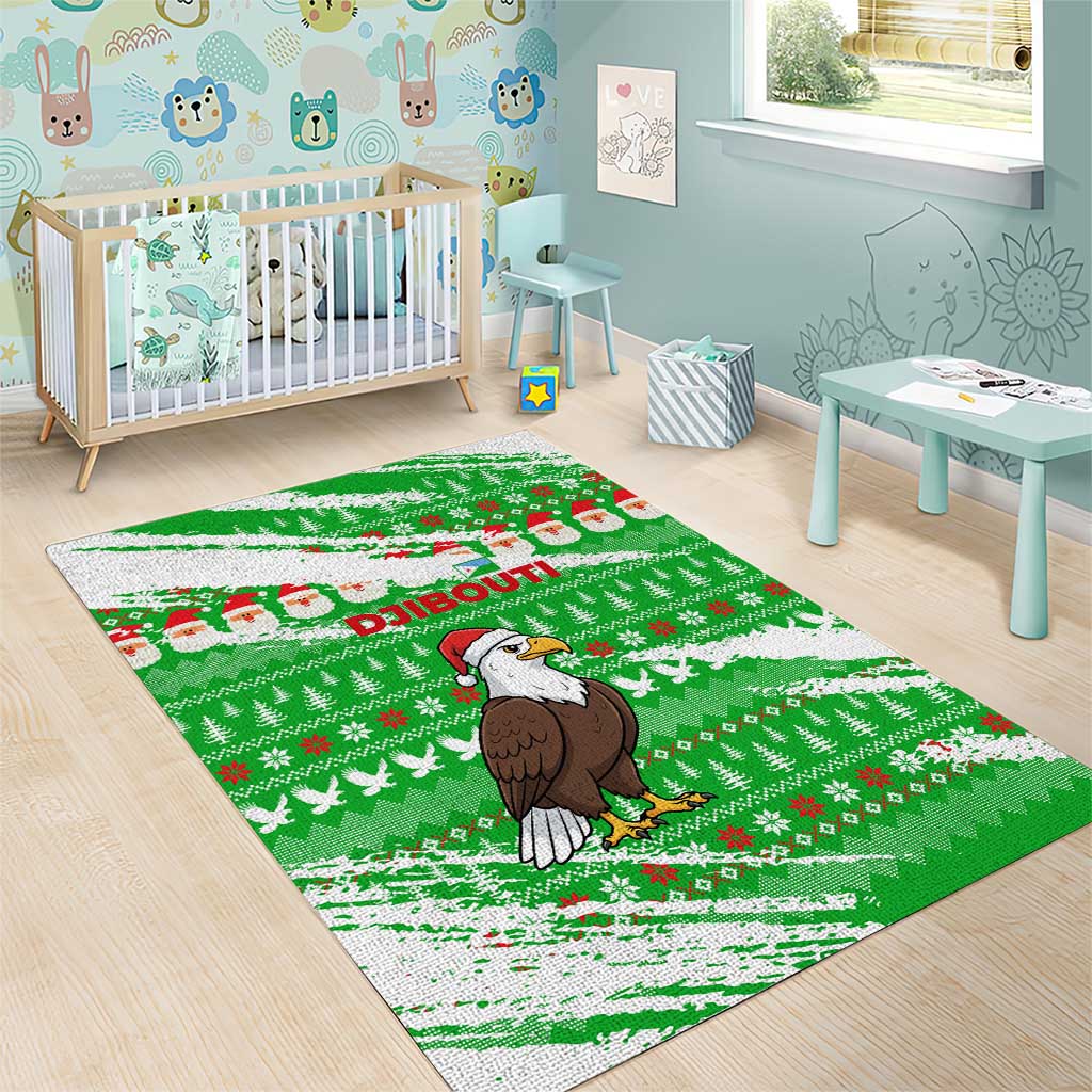 Djibouti Christmas Area Rug Santa Eagle Doves Trees and Green Snowflake - African Pride