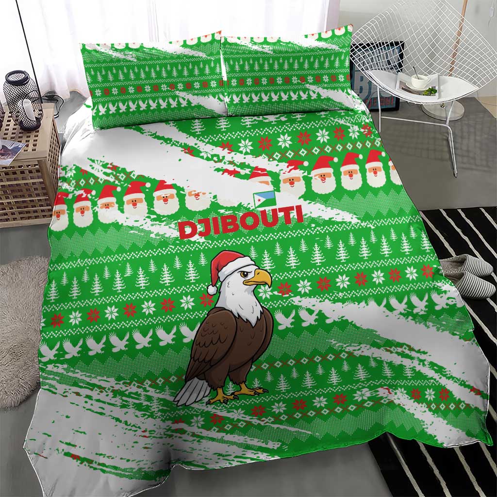 Djibouti Christmas Bedding Set Santa Eagle Doves Trees and Green Snowflake - African Pride