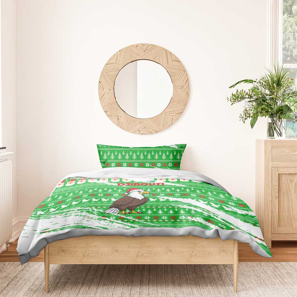Djibouti Christmas Bedding Set Santa Eagle Doves Trees and Green Snowflake - African Pride
