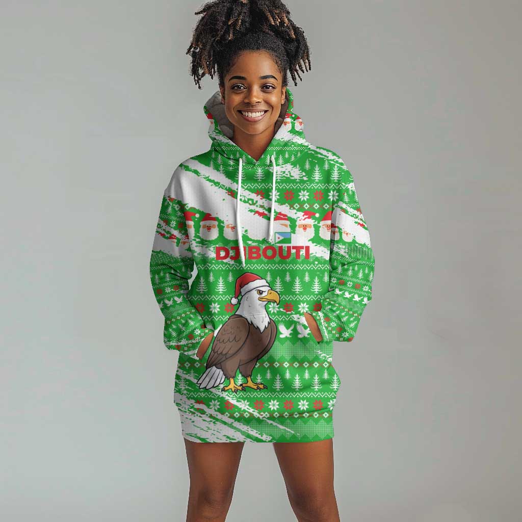 Djibouti Christmas Hoodie Dress Santa Eagle Doves Trees and Green Snowflake - African Pride