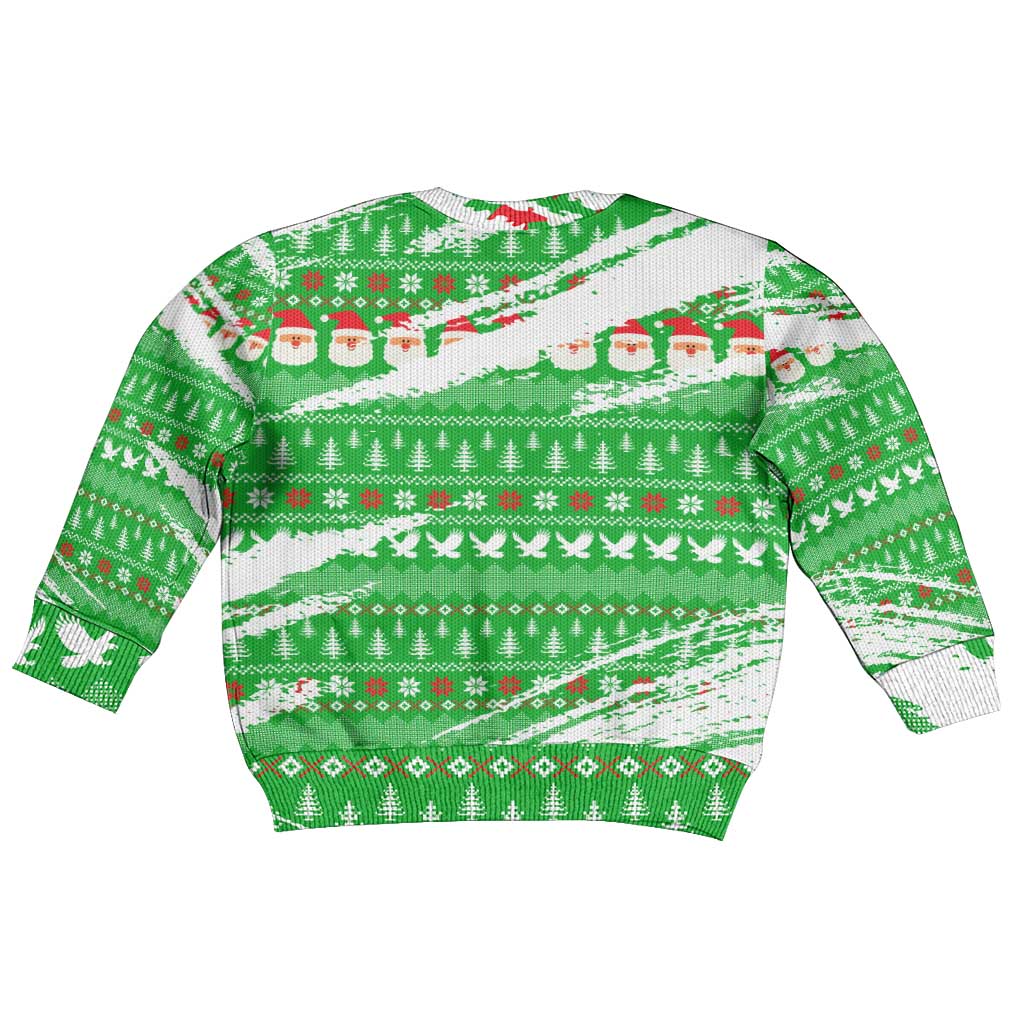 Djibouti Christmas Kid Ugly Christmas Sweater Santa Eagle Doves Trees and Green Snowflake - African Pride