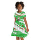 Djibouti Christmas Kid Short Sleeve Dress Santa Eagle Doves Trees and Green Snowflake - African Pride
