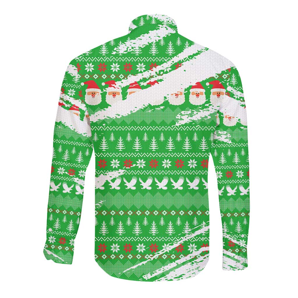 Djibouti Christmas Long Sleeve Button Shirt Santa Eagle Doves Trees and Green Snowflake - African Pride