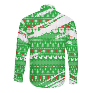 Djibouti Christmas Long Sleeve Button Shirt Santa Eagle Doves Trees and Green Snowflake - African Pride