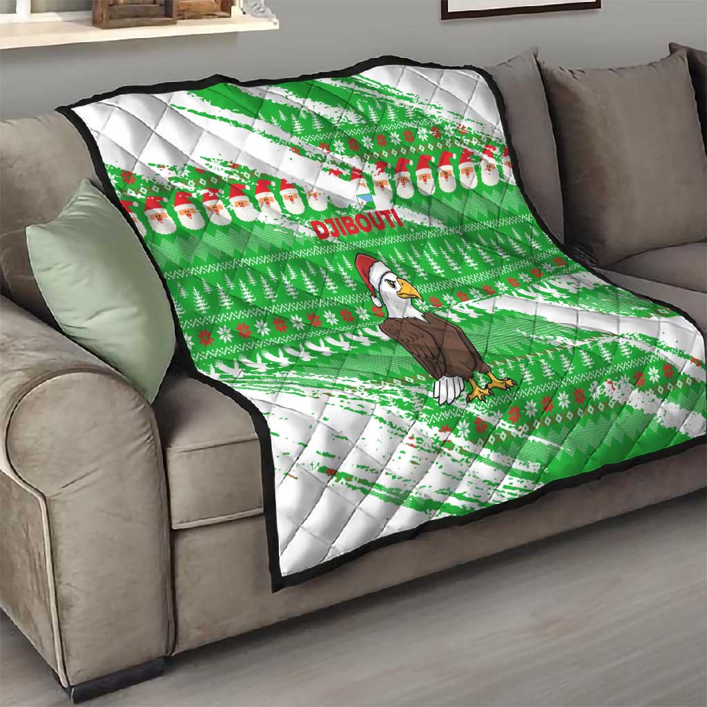 Djibouti Christmas Quilt Santa Eagle Doves Trees and Green Snowflake - African Pride