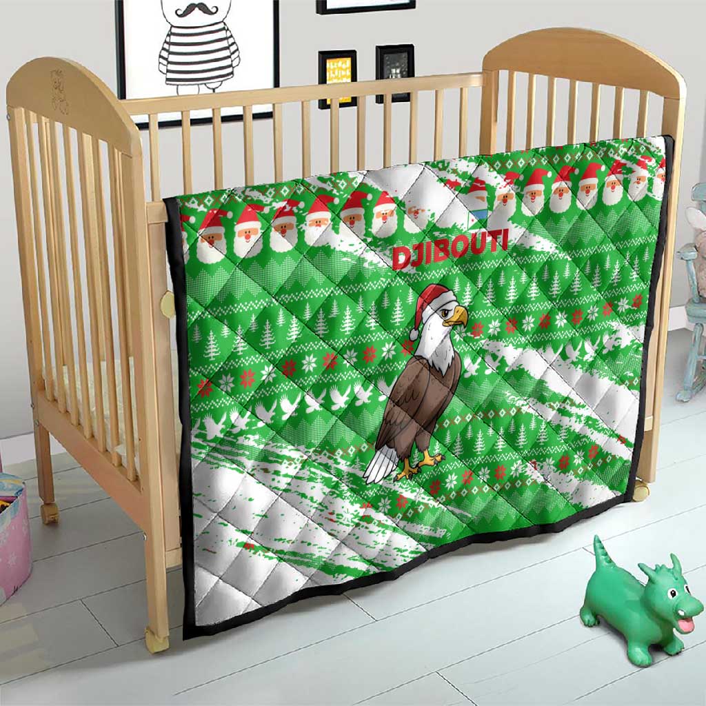 Djibouti Christmas Quilt Santa Eagle Doves Trees and Green Snowflake - African Pride