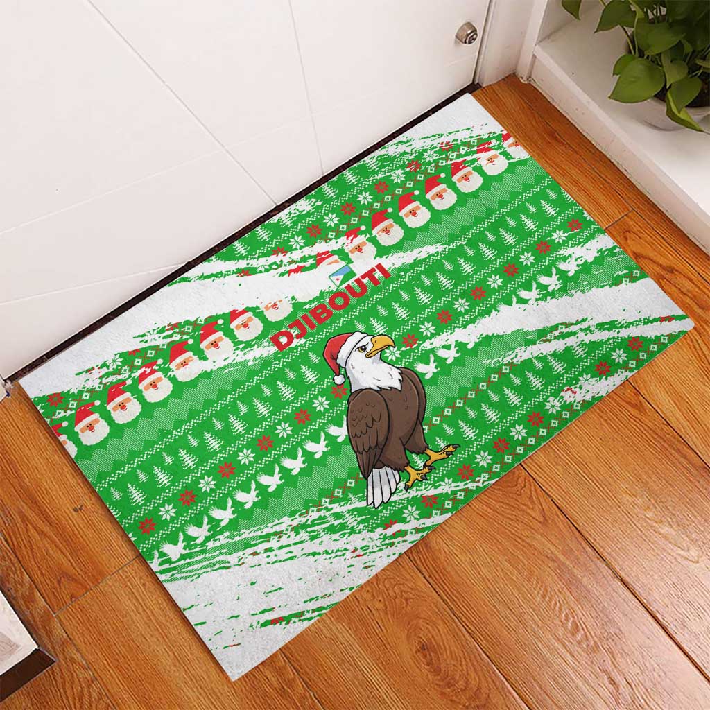 Djibouti Christmas Rubber Doormat Santa Eagle Doves Trees and Green Snowflake - African Pride