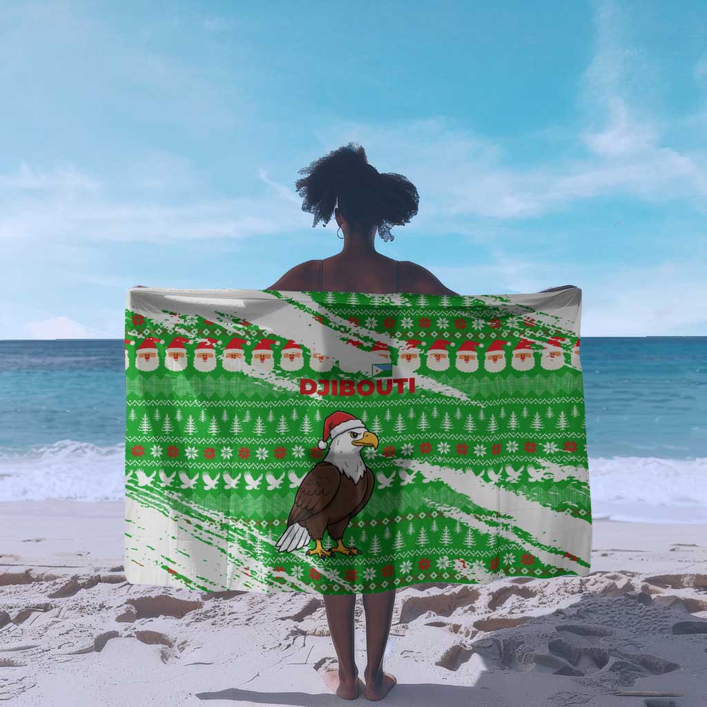 Djibouti Christmas Sarong Santa Eagle Doves Trees and Green Snowflake - African Pride