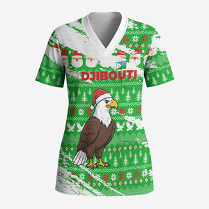 Djibouti Christmas Scrub Top Santa Eagle Doves Trees and Green Snowflake - African Pride