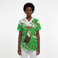Djibouti Christmas Scrub Top Santa Eagle Doves Trees and Green Snowflake - African Pride