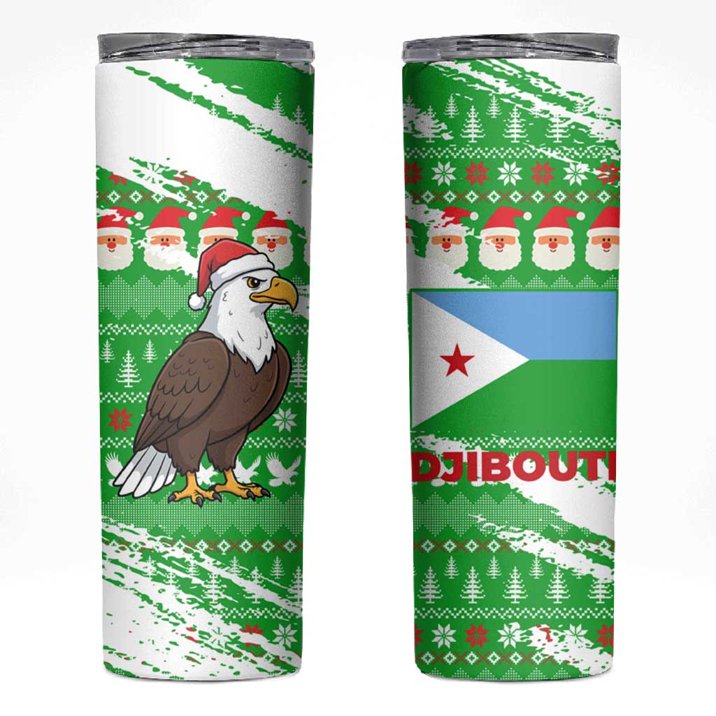 Djibouti Christmas Skinny Tumbler Santa Eagle Doves Trees and Green Snowflake - African Pride