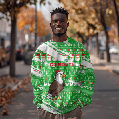 Djibouti Christmas Sweatshirt Santa Eagle Doves Trees and Green Snowflake - African Pride