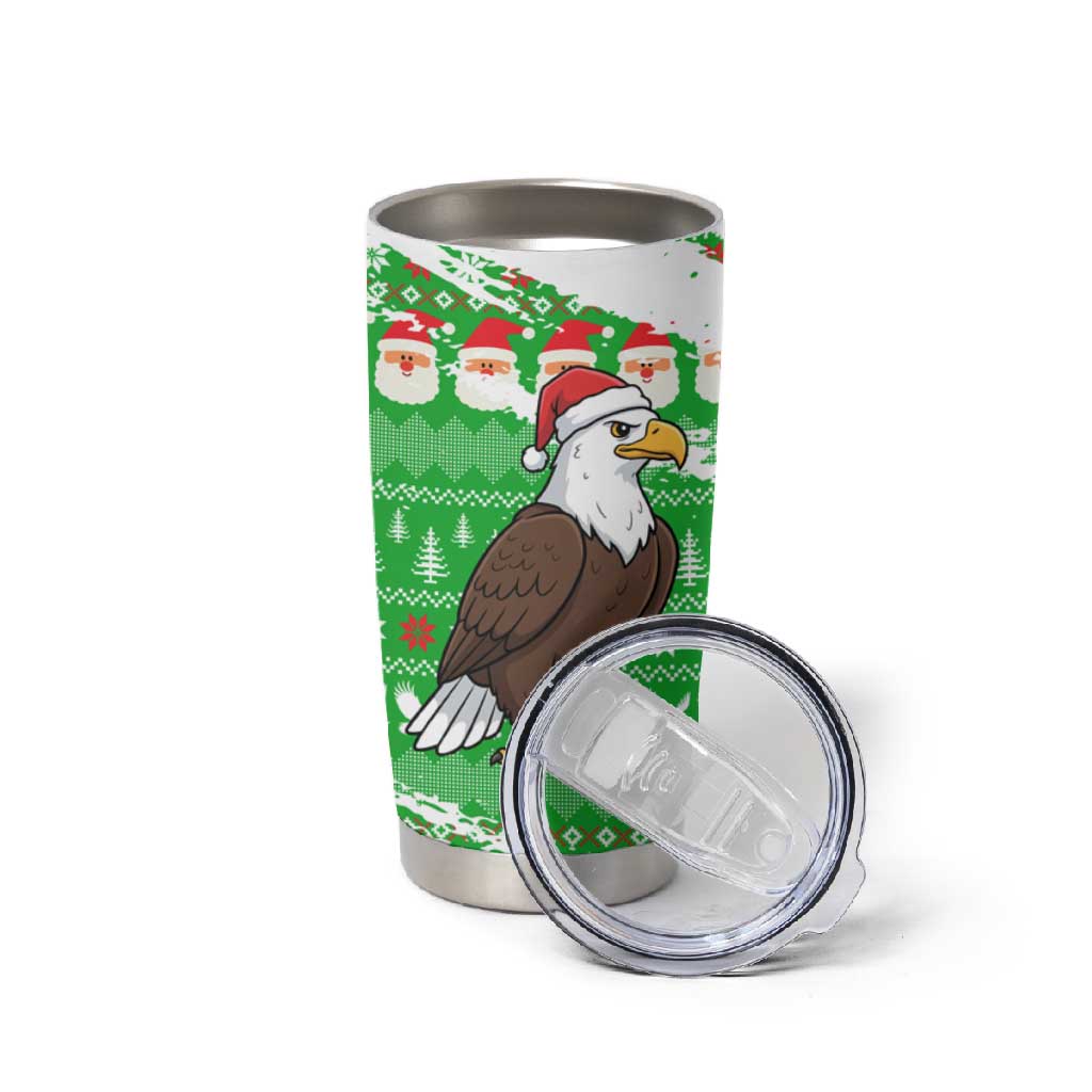 Djibouti Christmas Tumbler Cup Santa Eagle Doves Trees and Green Snowflake - African Pride