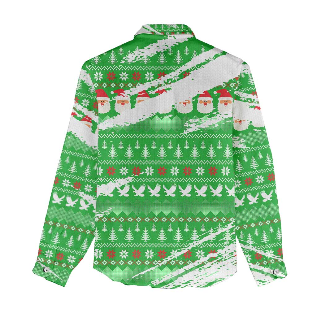 Djibouti Christmas Women Casual Shirt Santa Eagle Doves Trees and Green Snowflake - African Pride