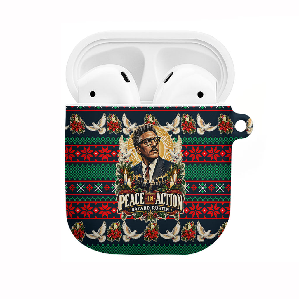 Bayard Rustin Peace In Action Christmas AirPods Case Civil Rights Leader Holiday Floral Dove Peace Ugly Pattern