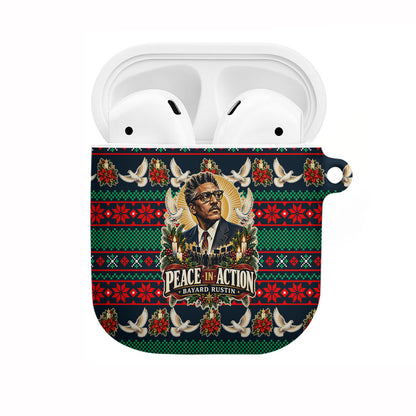Bayard Rustin Peace In Action Christmas AirPods Case Civil Rights Leader Holiday Floral Dove Peace Ugly Pattern