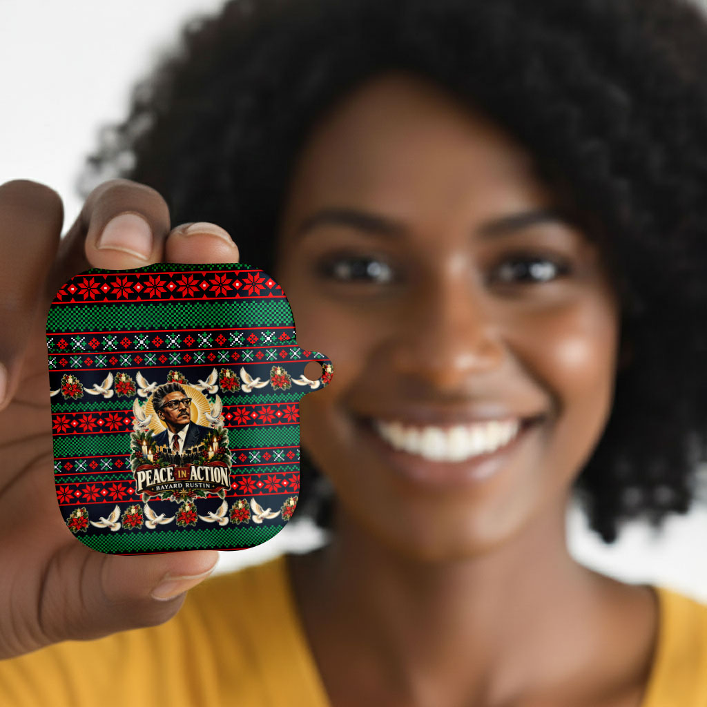 Bayard Rustin Peace In Action Christmas AirPods Case Civil Rights Leader Holiday Floral Dove Peace Ugly Pattern