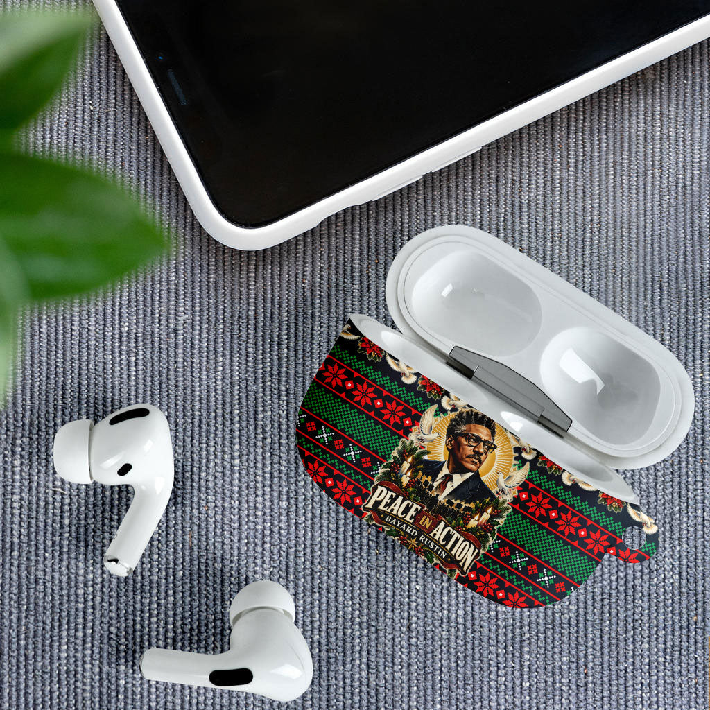 Bayard Rustin Peace In Action Christmas AirPods Case Civil Rights Leader Holiday Floral Dove Peace Ugly Pattern