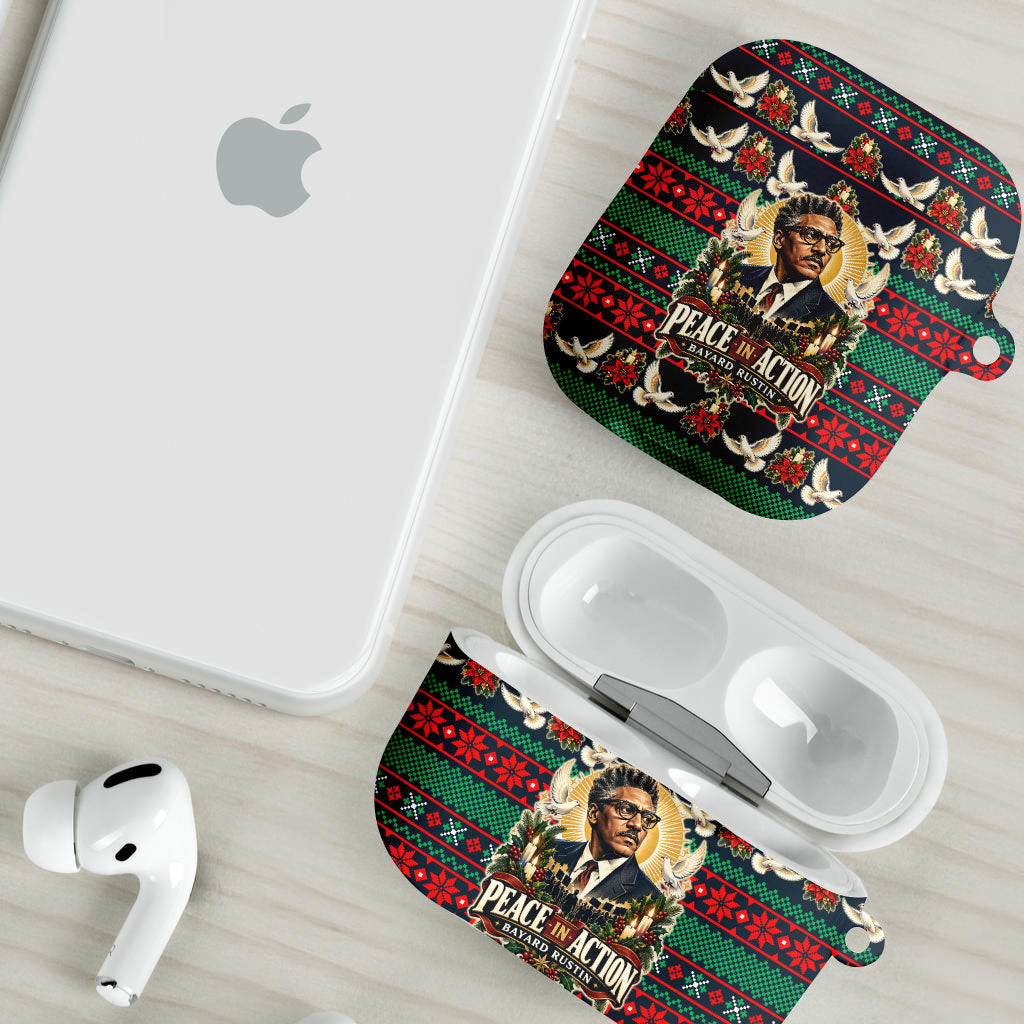 Bayard Rustin Peace In Action Christmas AirPods Case Civil Rights Leader Holiday Floral Dove Peace Ugly Pattern