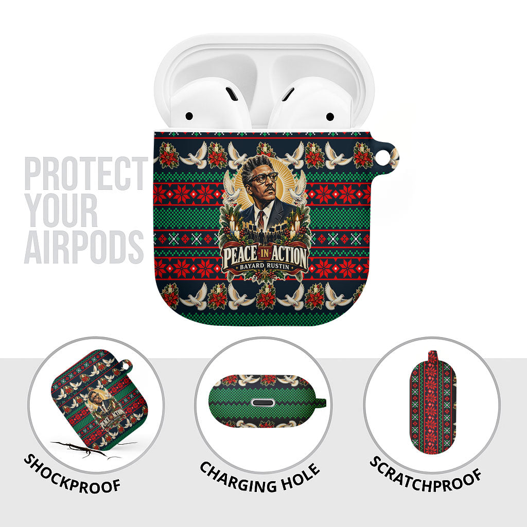 Bayard Rustin Peace In Action Christmas AirPods Case Civil Rights Leader Holiday Floral Dove Peace Ugly Pattern