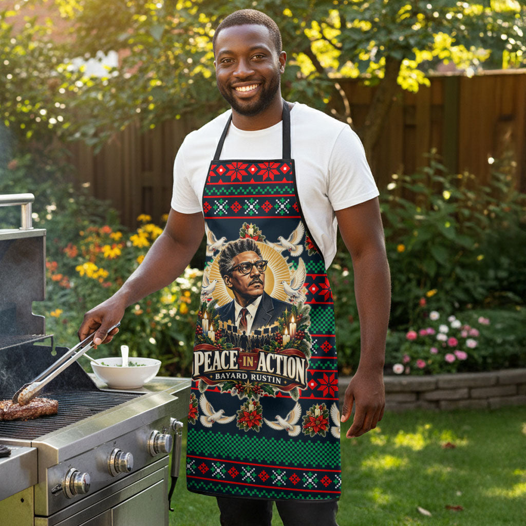 Bayard Rustin Peace In Action Christmas Apron Civil Rights Leader Holiday Floral Dove Peace Ugly Pattern