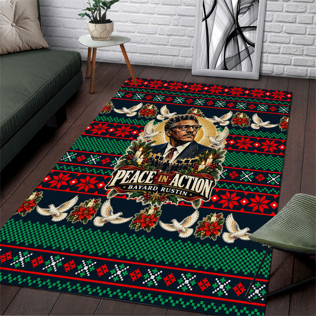 Bayard Rustin Peace In Action Christmas Area Rug Civil Rights Leader Holiday Floral Dove Peace Ugly Pattern